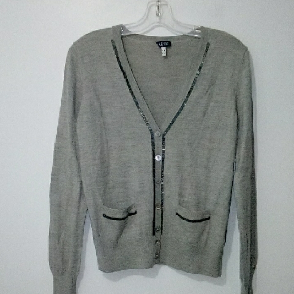 Armani Jeans Beaded V-Neck Cardigan - Light Gray